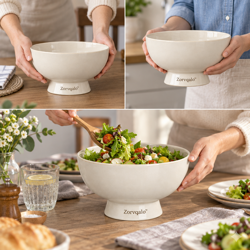 Zorvqalo™ Raised Ceramic Salad Bowl image 5